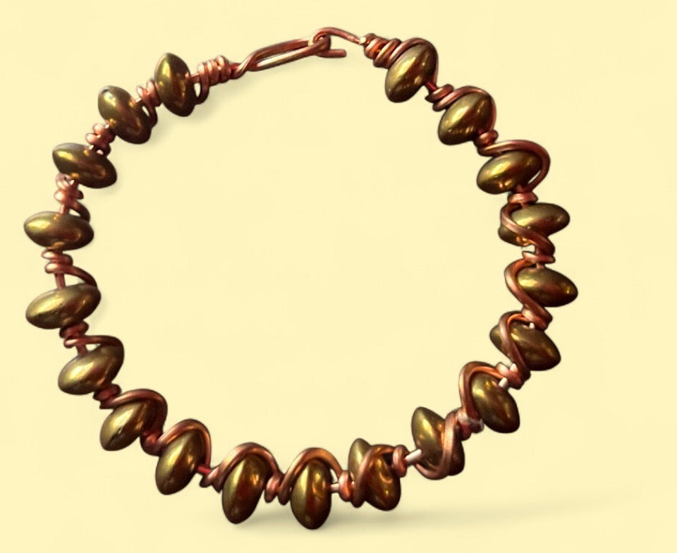 Rustic Metallic Bead Copper Bracelet — Size 5.5 S (8 mm Beads)