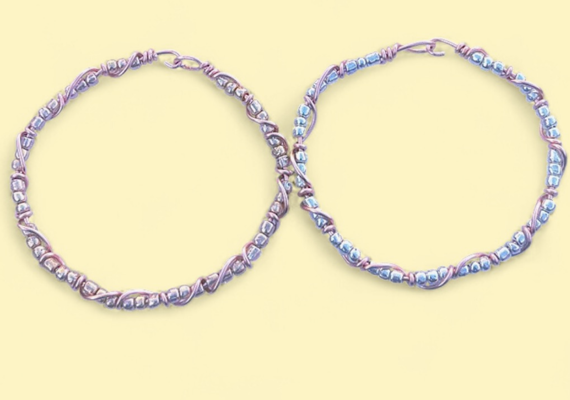 Copper Bracelet Set with Rose Gold & Silver Metallic Beads — Size 7.5 L (4 mm Beads)
