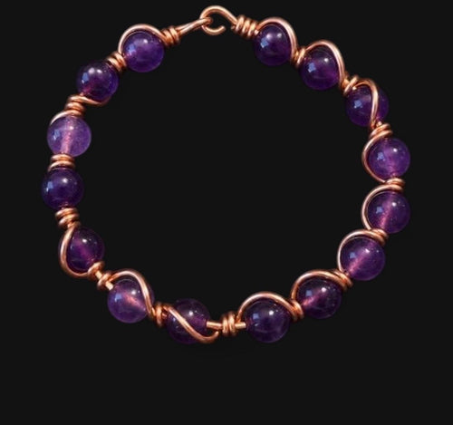Amethyst & Copper Bracelet — Size 6 Small (8 mm Beads)