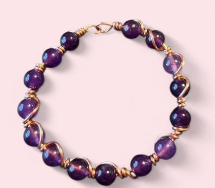 Amethyst & Copper Bracelet — Size 6 Small (8 mm Beads)