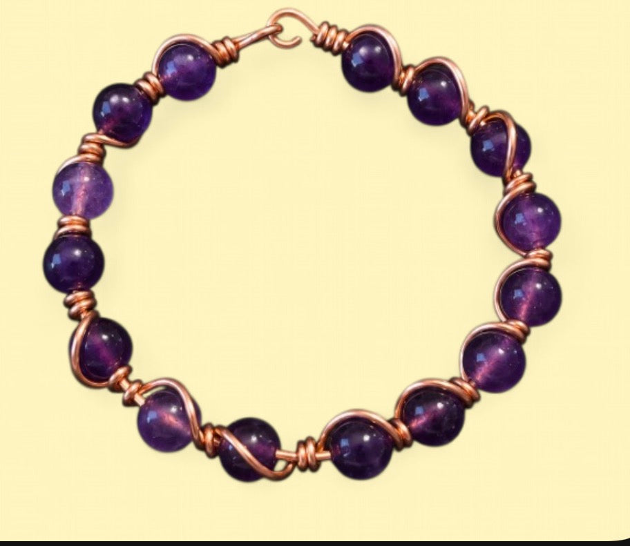 Amethyst & Copper Bracelet — Size 6 S (8 mm Beads)