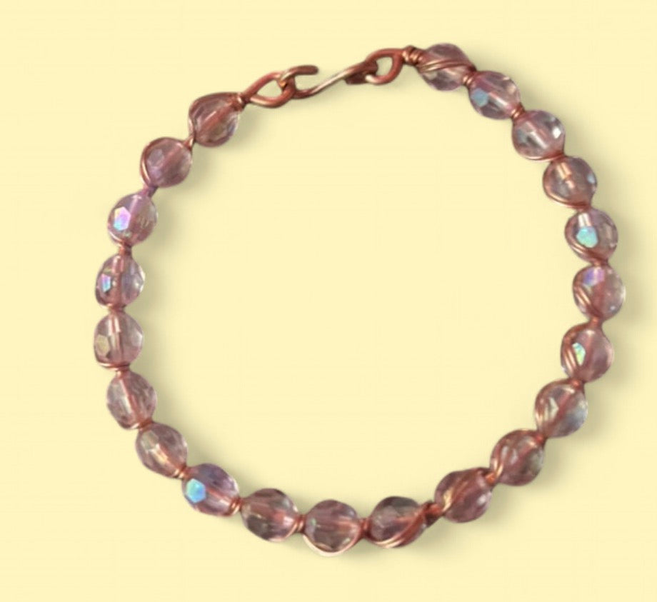 Light Pink & Copper Bracelet — Size 6 Small (6 mm Acrylic Beads)