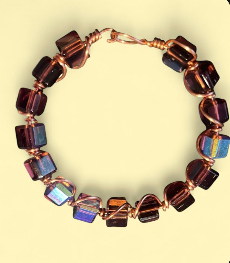 Copper Bracelet — Size 6.5 M, 8mm Beads Brown Metallic