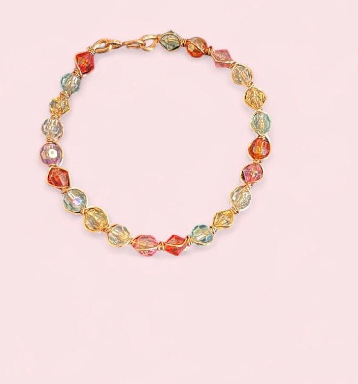 Small 6½” Multi‑Colored Beaded Copper Bracelet – 6 mm Beads