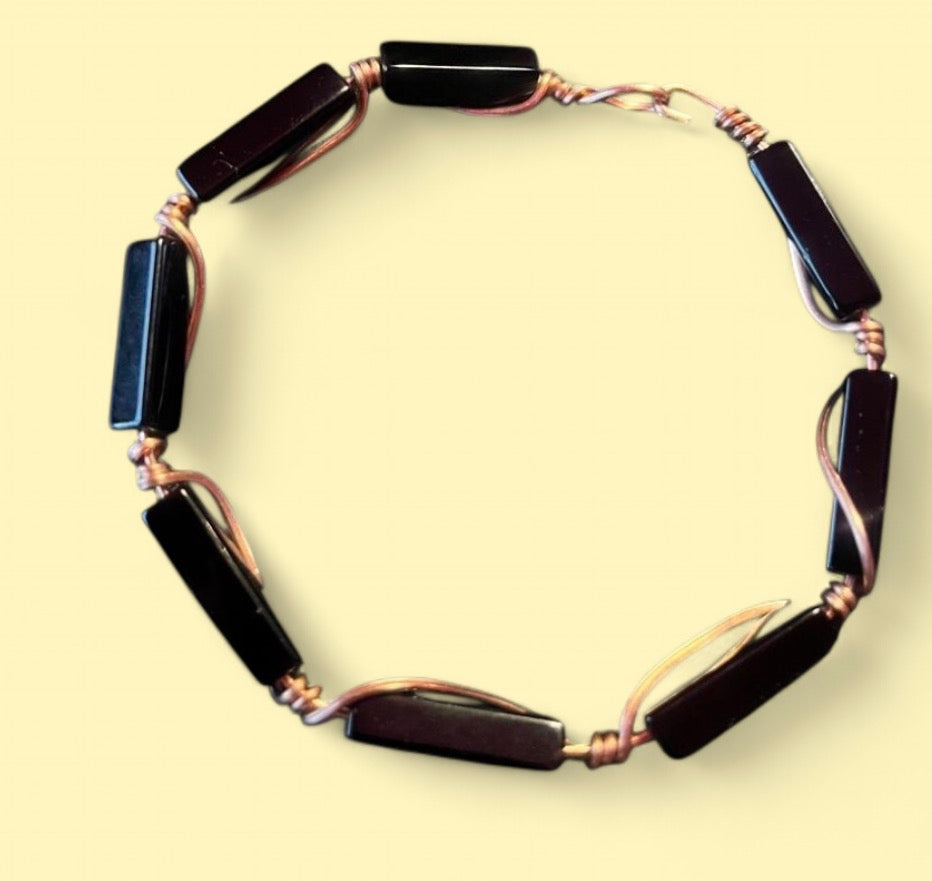 Copper & Black Decorative Bead Bracelet — Size 8 Large (4 mm Beads)