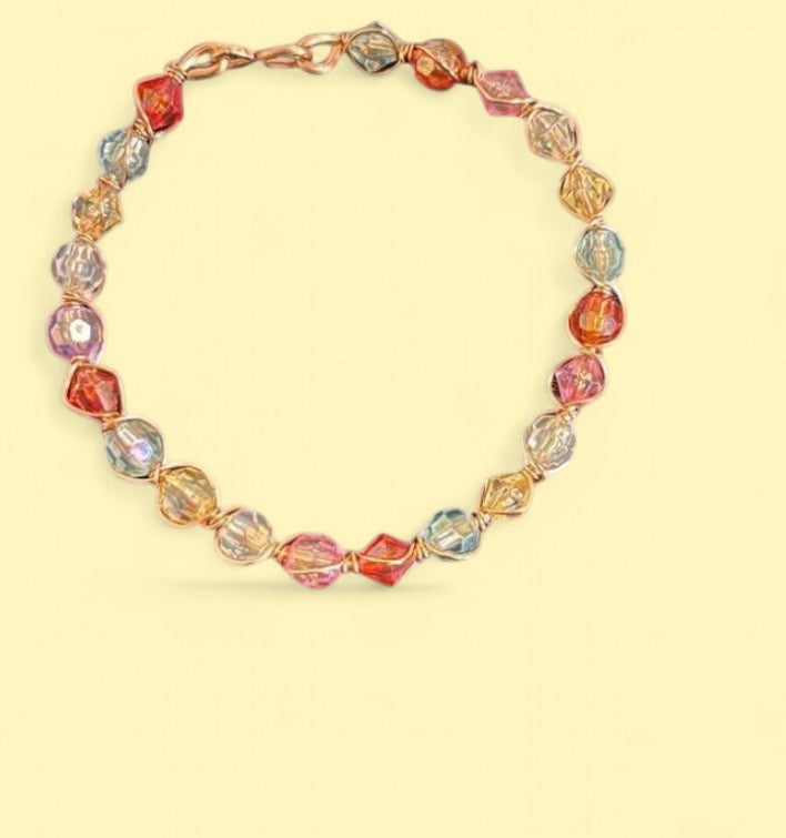 Acrylic Multi‑Color Beaded Copper Bracelet — S 6.5 (6 mm Beads)