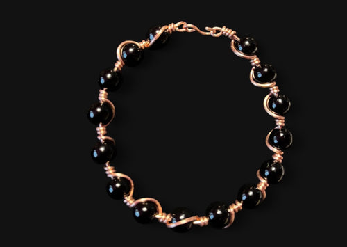 Black Obsidian & Copper Bracelet — Size 6 1/2 Small (8 mm Beads)