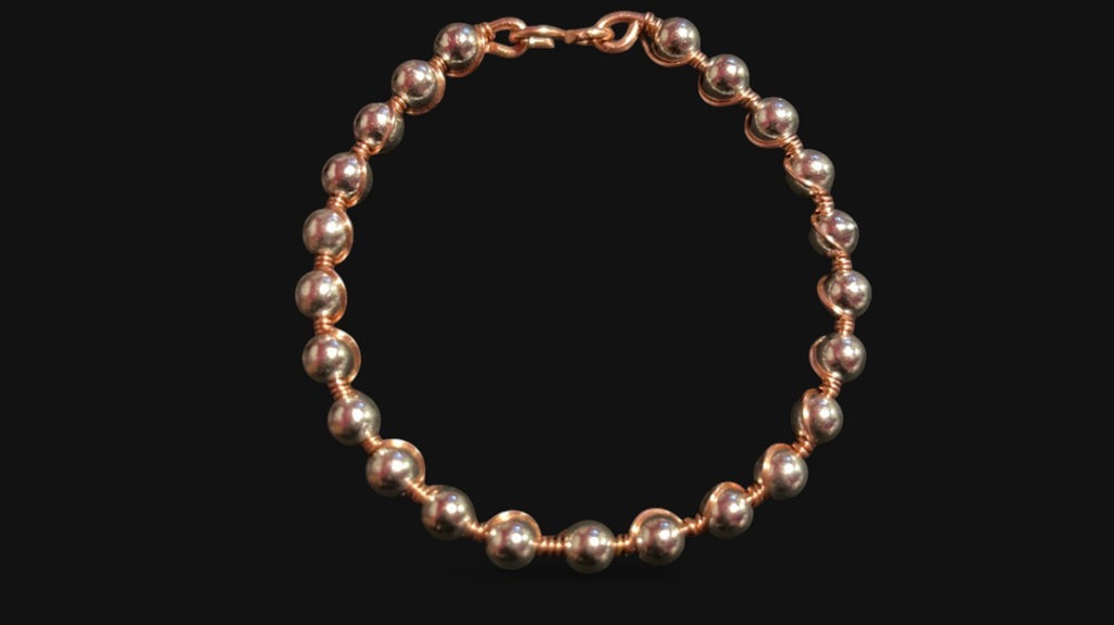 Metallic Silver Beaded & Copper Bracelet — Size 6 1/2 Small (6 mm Beads)