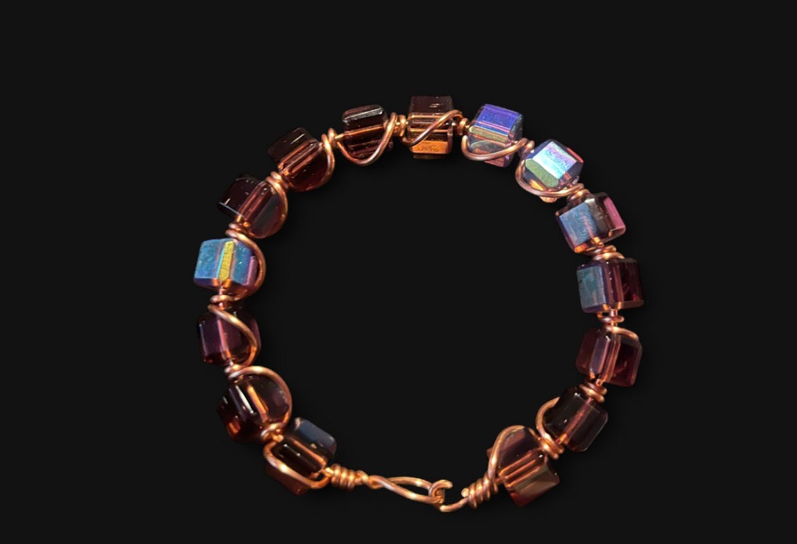 Copper Bracelet — Size 6 1/2 (Small), 8mm Beads Brown Metallic