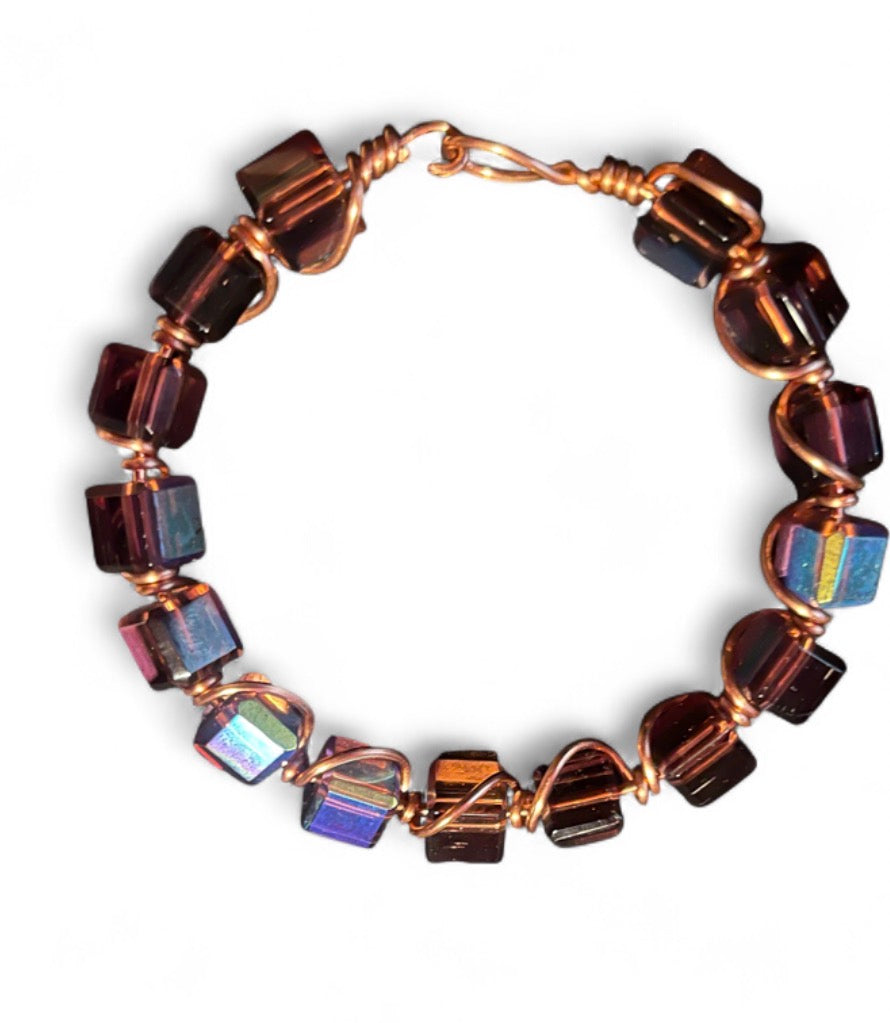 Copper Bracelet — Size 6 1/2 (Small), 8mm Beads Brown Metallic