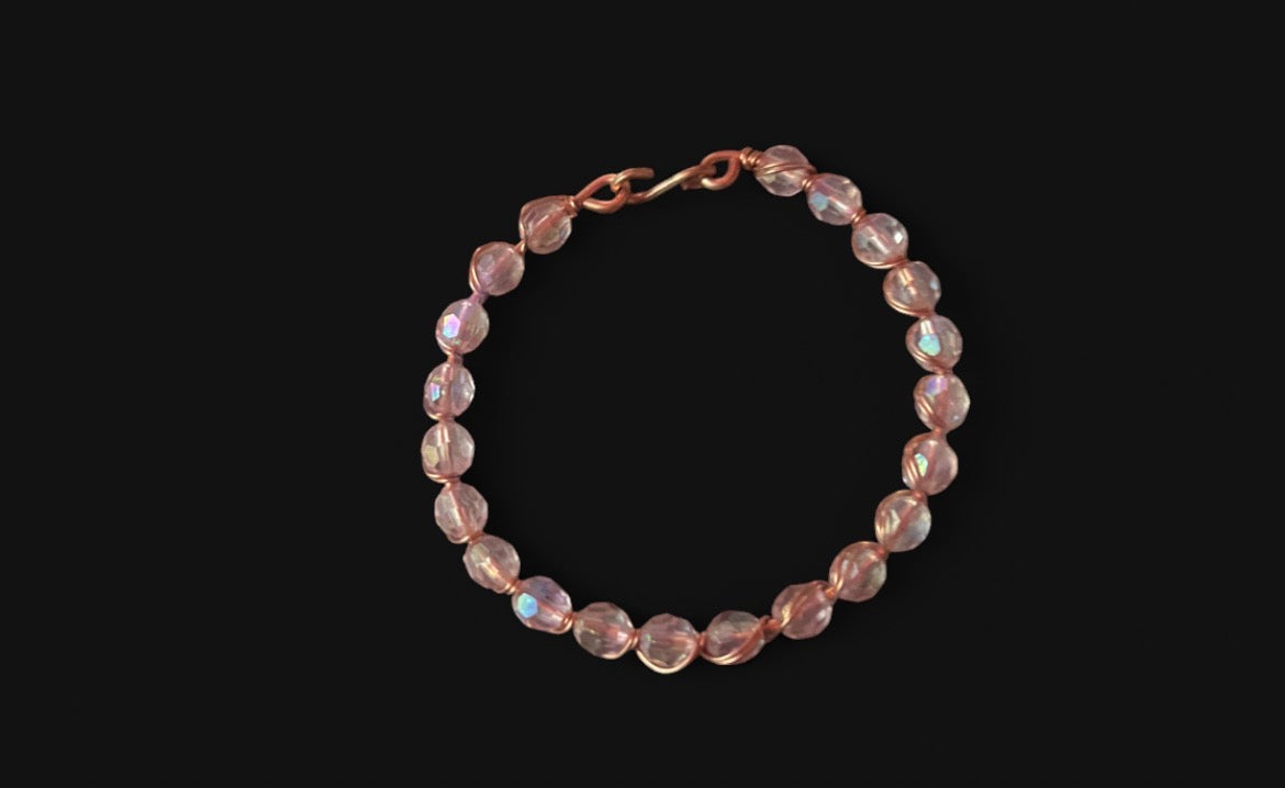 Light Pink & Copper Bracelet — Size 6 Small (6 mm Acrylic Beads)